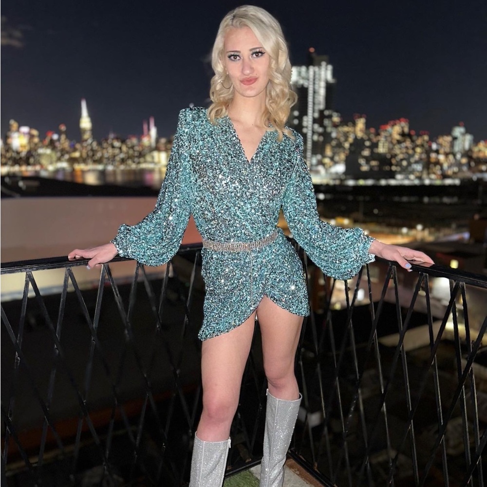 Bronx and Banco Elizabeth Sequin Wrap-Effect Minidress (Size Medium)